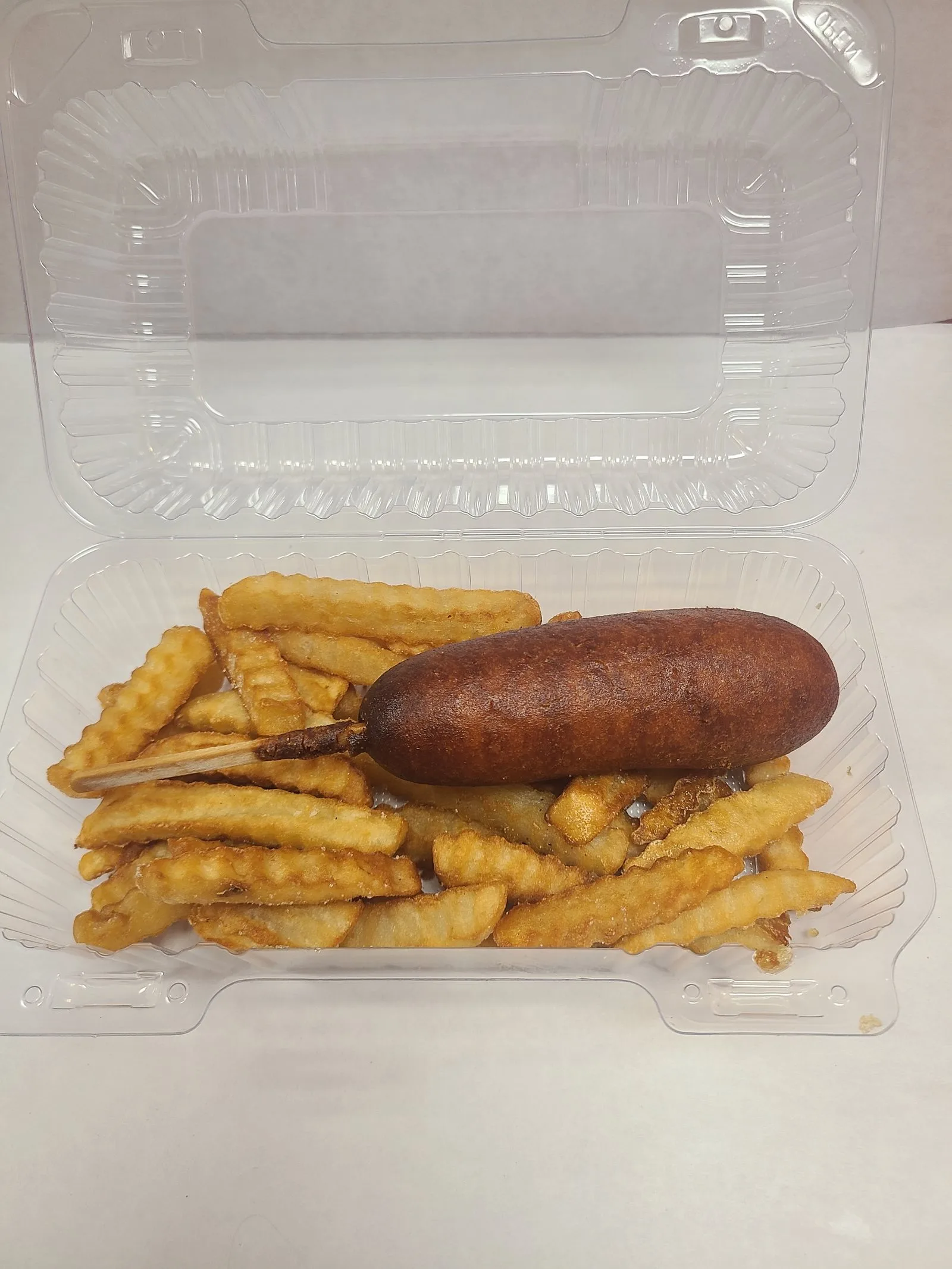 Kids chicken corn dog with Small crinkle-cut fries